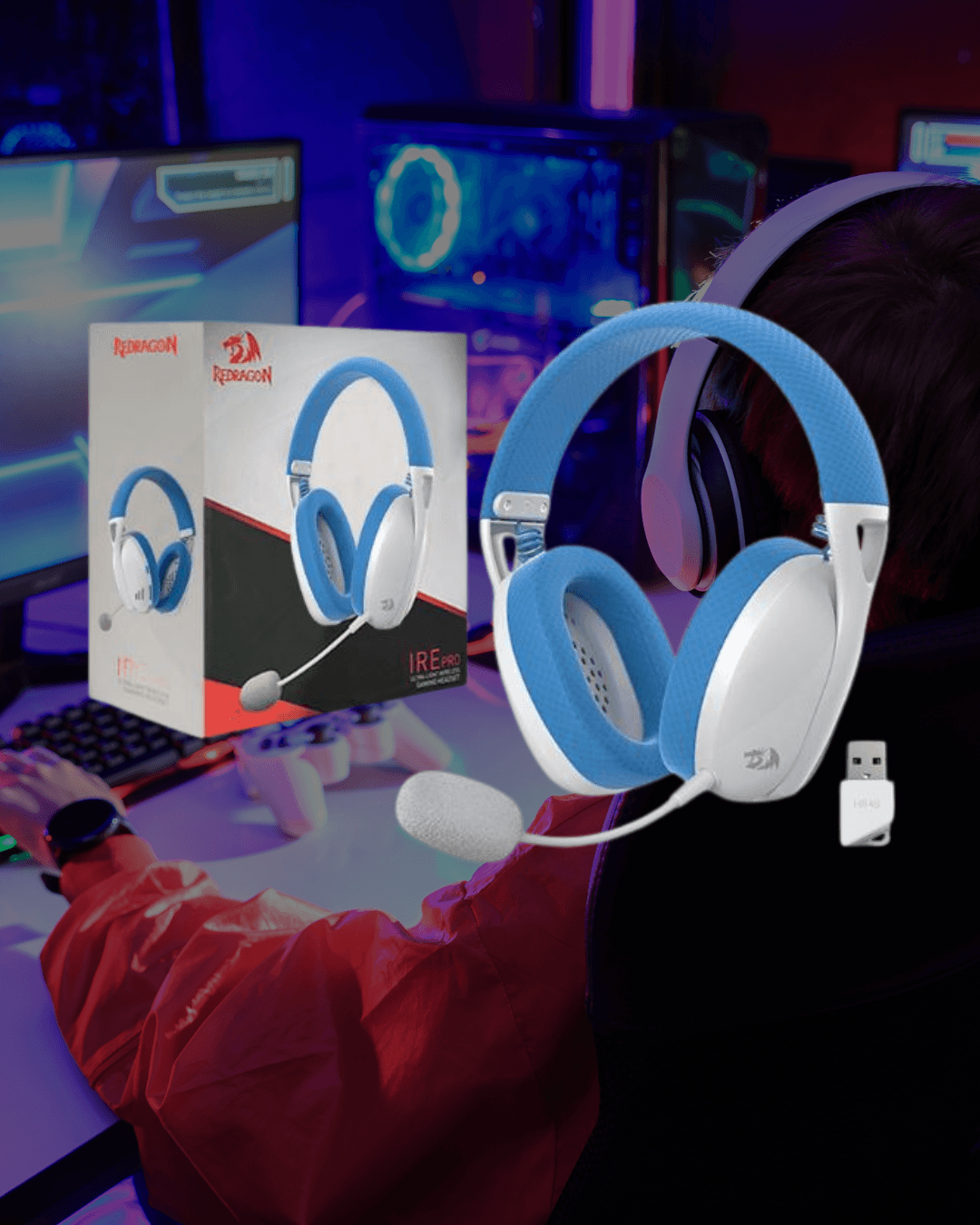 AURICULAR REDRAGON IREPRO H848 WIRELESS BLUE/WHITEE